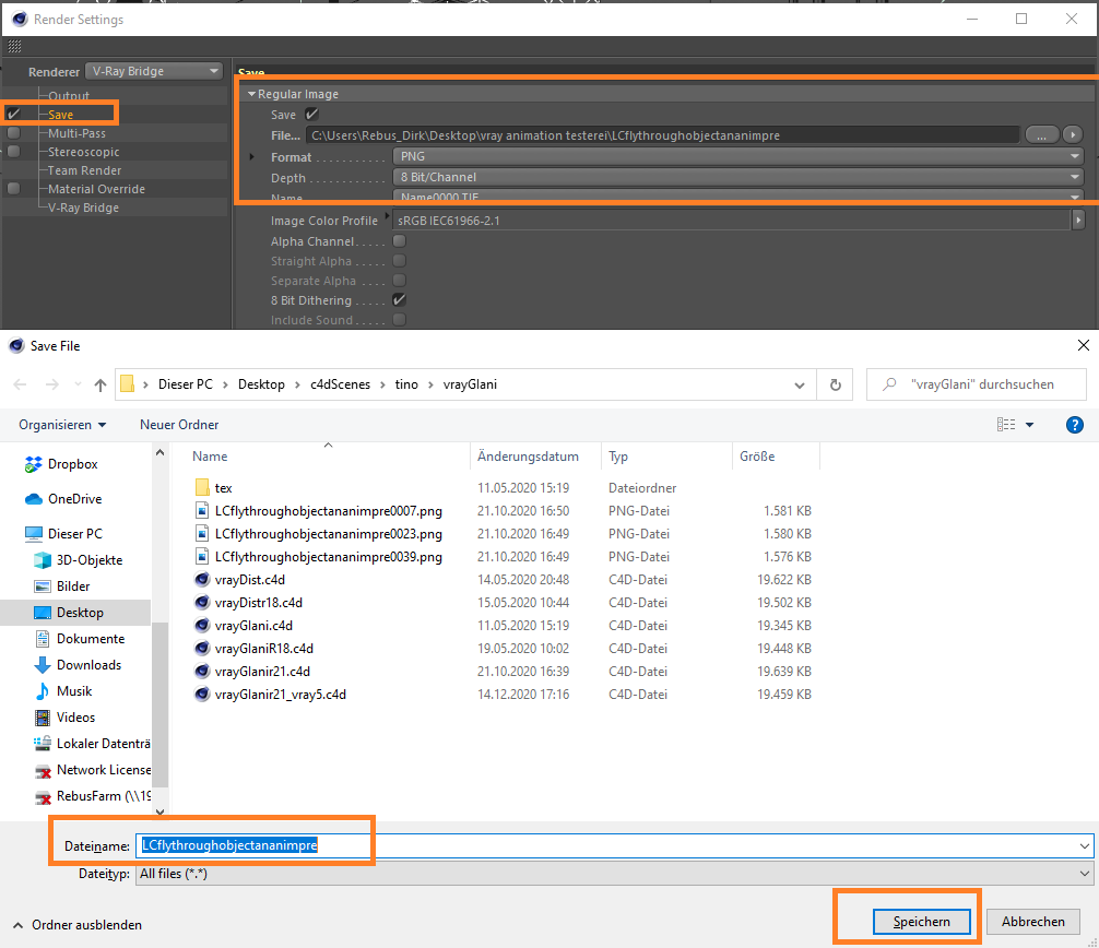 Configuración de renderizado de Cinema 4D: opciones para guardar archivos